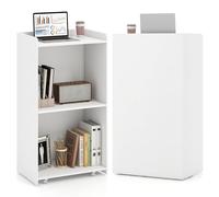 COSTWAY Podium Debout en Bois Roulant, Pupitre avec 2 Étagères, Podium Portable avec roulettes, Comptoir d'accueil, Roues Verrouillables, pour Église, Bureau, École, Conférence (Blanc)