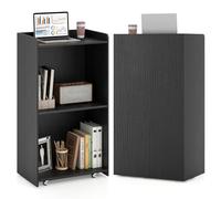 COSTWAY Podium Debout en Bois Roulant, Pupitre avec 2 Étagères, Podium Portable avec roulettes, Comptoir d'accueil, Roues Verrouillables, pour Église, Bureau, École, Conférence (Noir)