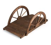 COSTWAY Pont de Jardin en Sapin Carbonisé Charge Maximale 75KG, Pont sur Étang 101,5x48,5x38CM avec des Garde-Corps en Demi-Roue, Décoration du Jardin pour Patio Cour