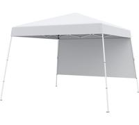 COSTWAY Pop up Pavillon 3x3m, Pavillon pliable avec 1 paroi latérale, sac à dos portable & 4 ancrages de terre, Tente de jardin étanche à l'eau protection solaire Tente de fête blanche