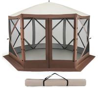 COSTWAY Pop-up Pavillon, tente de réception 350 x 350 cm avec sac de transport & parois en filet, pavillon pliable, pavillon de jardin pour camper dans le jardin