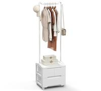 COSTWAY Portant a Vetement à Roulettes, Penderie Vêtement avce 3 Tiroirs, Tringle à Vêtement, 2 Crochets, Cadre en Métal, Portant à Vêtement 157 CM Pour Chambre, Vestiaire, Assemblage Facile