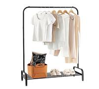 COSTWAY Portant à Vêtement avec Étagère de Chaussures, Penderie Vêtement Hauteur 145CM, Tube en Fer, 4 Pieds Réglables, Portique Vêtement pour Chambre, Salon, Noir