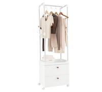 COSTWAY Portant a Vetement avec Roulettes, Penderie Vêtement Solide avce 2 Tiroirs, Tringle à Vêtement, 4 Crochets, Cadre en Métal, Portant à Vêtement 161 CM pour Chambre, Vestiaire, Montage Facile