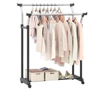 COSTWAY Portant a Vetement Double sur Roulette, Hauteur Réglable 106-175 cm, Penderie Vetement Solide en Métal, Porte Cintres sur Pied en Métal pour Vestiaire, Buanderie