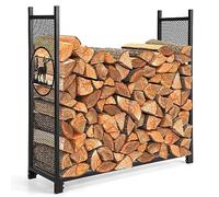 COSTWAY Porte Bûche en Maille Motifs de Cerfs, Grande Capacité 140kg | Range Bûche de Bois de Chauffage, Rangement Extérieur Intérieur pour Poêle, Brasero, 121 x 38 x 117 cm
