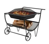 COSTWAY Porte Bûches à Bois 3 en 1 Brasero Exterieur avec Pare-Etincelles et Support de Rangement Charge 50KG 2 Roues Pratique Noir