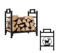 COSTWAY Porte-bûches de Cheminée en Bois en Métal 46 x 33 x 46cm Motif d'Elan Poignées Carrées et Repose-pieds Réglables Charge