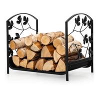 COSTWAY Porte Bûches pour Bois de Cheminé en Acier Enduite de Poudre 48 x 34 x 41 cm avec Motifs de Feuilles Magnifiques Charge 50kg