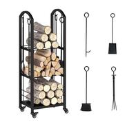 COSTWAY Porte-Bûches Roulant à 3 Niveaux avec 4 Kits pour Cheminée - Chariot Range Buche Interieur & Extérieur 40 x 30 x 108 cm