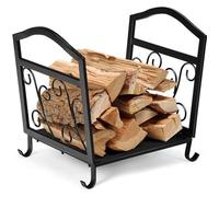 COSTWAY Porte-bûches Support de Bois de Chauffage en Métal, Pieds Surélevés, Motifs Elégants 43 x 32,5 x 40 cm Charge 50kg