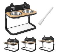 COSTWAY Porte-Gamelle pour Chat en Métal, Support-Bol surélevé à 3 Hauteurs Réglables, Support-Gamelle avec 2 Bols en Acier Inoxydable et 1 Marqueur, pour Chats deTaille Moyenne et Grande, Noir