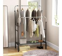 COSTWAY Porte-manteau double à hauteur réglable, robuste porte-manteau métallique pour suspendre les vêtements, organisateur de vêtements sur pied pour chambre à coucher, noir + argenté