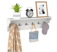 COSTWAY Porte-Manteau Mural, 80 cm, Patere Murale avec Étagère, 6 Crochets pour Chapeaux, Serviettes, Sacs, Meuble Entrée, Etagere Suspendue, pour Entrée, Salon, Chambre, Salle de Bain, Blanc