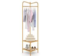 COSTWAY Porte Manteau sur Pieds, Portant a Vetement Solide avec Cintre Supérieur et 2 Étagères en Maille, Kits Anti-Basculement, Vestiaire d'Entrée, Hauteur 193,5 cm, pour Entrée, Chambre (Doré)