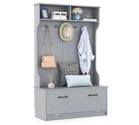 COSTWAY Porte Manteaux 4 en 1, Meuble d'Entrée avec Banc à Chaussures à Porte, 5 Crochets, 4 Compartiments, Vestiaire pour Salon, Entrée, Couloir, 100 x 40 x 160 cm(Gris)