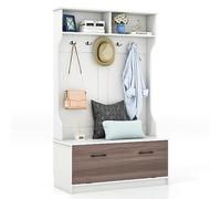 Costway Porte Manteaux 4 en 1, Meuble d'Entrée avec Banc à Chaussures à Porte, 5 Crochets, 4 Compartiments, Vestiaire pour Salon, Entrée, Couloir, 100 x 40 x 160 cm (Blanc)