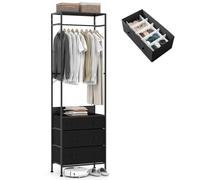 COSTWAY Porte Manteaux Entrée 3 en 1, Commode 3 Tiroirs Pliables, Tringle à 3 Positions, 1 Séparateur, Surface en PVC, Cadre en Métal, Kits Anti-Renversement, Portant à Vêtement pour Vestiaire (Noir)