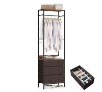 COSTWAY Porte Manteaux Entrée 3 en 1, Commode 3 Tiroirs Pliables, Tringle à 3 Positions, 1 Séparateur, Surface en PVC, Cadre en Métal, Kits Anti-Renversement, Portant à Vêtement pour Vestiaire (Brun)
