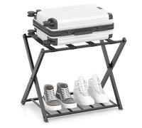 COSTWAY Porte-Valise Pliant, 45 x 68 x 57 cm, Porte-Bagage avec 2 Étagères, Support de Valise Pliable en Métal Robuste, pour Chambre, Hôtel, Charge Total 60 kg, Noir