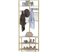 COSTWAY Portemanteau d'angle, 5 étages avec banc à chaussures, 12 crochets métalliques, étagère à chaussures de 183 cm de haut, portemanteau blanc