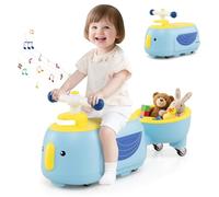 COSTWAY Porteur Enfant avec Remorque Amovible & Lumière & 5 Chansons, Voiture à Pousser Bébé avec Forme Pingouin & 6 Roues, Espace Caché & Poignées Arrondies, Charge 25kg pour 12 Mois+ (Bleu)