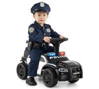 COSTWAY Porteur Enfant de Police avec Lumières Clignotantes, Musique et Sirène, Véhicule à Pousser avec Coffre à Jouets sous Siège, Dispositif Anti-basculement, Charge 20kg pour 18 Mois+ (Noir)