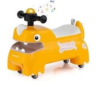 COSTWAY Porteur Enfants avec Volant, Espace de Rangement, Lumières, Musique & Klaxon, pour 18+ Mois, 52 x 23.5 x 38 cm, Jaune
