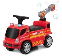 COSTWAY Porteur pour Enfants avec Machine à Bulles, Lumineux, Sirène Sonore et Musique,Camion de Pompiers à Pousser, Rouge