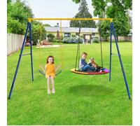 COSTWAY Portique avec Balançoire Nid d'Oiseau Ronde Ø100CM Balançoire Ceinture 1,2m pour Enfant Charge 300KG 2 Méthodes de Fixation