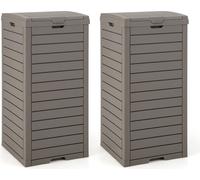 COSTWAY Poubelle, 118 L, Poubelle avec couvercle, bac à liquide coulissant&poignée, Poubelle étanche Outdoor, Poubelle, 2 Pack, Marron