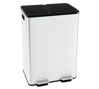 COSTWAY Poubelle Cuisine 2 x 30L, Poubelle Tri Selectif en Acier Inox, Anti-Empreinte, 2 Seaux Intérieurs en Plastique, Fermeture en Douceur, Casier pour Désodorisant (Blanc,2x30L)