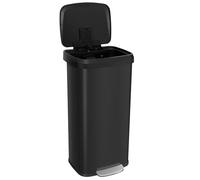 COSTWAY Poubelle Cuisine 68 Litres en Acier Inox, Poubelle Rectangulaire Pédale Amortisseur, Casier pour Désodorisant, Couvercle Fermeture Douce, Anti-Empreintes (Noir,68L)