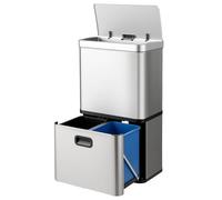 COSTWAY Poubelle Cuisine Automatique 56L en Acier Inoxydable, Poubelle Tri Selectif 3 Compartiments, 2 Bacs Amovibles, Fermeture Douce, Anti-Empreintes, pour Bureau, Salle Bain (Argent)