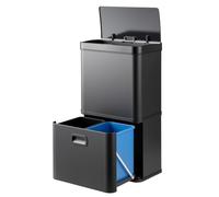 COSTWAY Poubelle Cuisine Automatique 56L en Acier Inoxydable, Poubelle Tri Selectif 3 Compartiments, 2 Bacs Amovibles, Fermeture Douce, Anti-Empreintes, pour Bureau, Salle Bain (Noir)