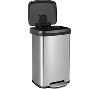 COSTWAY Poubelle de cuisine, 50L Poubelle à pédale avec couvercle à fermeture douce, système de tri des déchets avec compartiment désodorisant, en inox et plastique (Argent / 50L)