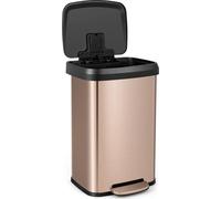 COSTWAY Poubelle de cuisine, 50L Poubelle à pédale avec couvercle à fermeture douce, système de tri des déchets avec compartiment désodorisant, en inox et plastique (or rose / 50L)