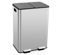 COSTWAY Poubelle Double Compartiments 2 x 30L, Poubelle Tri Selectif en Acier Inox, Anti-Empreinte, 2 Seaux Intérieurs en Plastique, Fermeture en Douceur, Casier pour Désodorisant