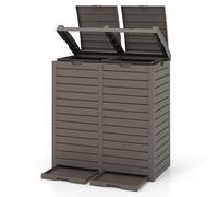 COSTWAY Poubelle Exterieur 235L, Poubelle de Jardin avec Couvercle et 2 Plateaux Extractiblex, Cerclage, Poubelle Tri Selectif 2 x 118L Étanche pour Porche, Arrière-Cour, Terrasse, Patio (Marron)