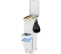 COSTWAY Poubelle multifonctionnelle 3 en 1, Poubelle de cuisine avec bac inférieur inclinable, tiroir central, 2 compartiments supérieurs