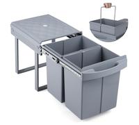 COSTWAY Poubelle Sous Evier Coulissante 2x20L Métallique | Poubelle Encastrable Tri Sélectif 2 Bacs Amovibles, Couvercle ABS, Fixation par le bas