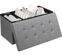 COSTWAY Pouf avec rangement, banquette pliable, banc pour chaussures avec bac amovible & assise rembourrée, coffre pour s'asseoir, gris clair