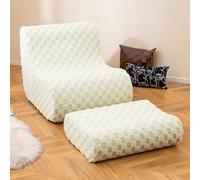 COSTWAY Pouf avec Tabouret - Pouf Adulte avec éponge hautement élastique et Housse en Velours en Peluche - Chaise de Sol pour Salon, Chambre à Coucher, Salle de Lecture (Vert)