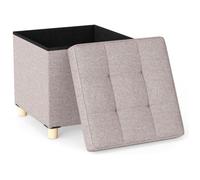 COSTWAY Pouf de Rangement, Repose-pied en Lin 53,5 L - 45 x 45 x 45 cm (L x l x H) Pieds en Hévéa Beige