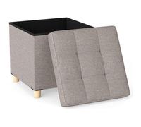 COSTWAY Pouf de Rangement, Repose-pied en Lin 53,5 L - 45 x 45 x 45 cm (L x l x H) Pieds en Hévéa Gris