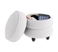 COSTWAY Pouf Rangement Rond 20 L, Tabouret Coiffeuse en Chenille, Couvercle Amovible, Pieds en Bois d'Hévéa, Patins Antidérapants, Pouf pour Salon Chambre, Charge 150 kg, 40,5 x 40,5 x 44,5 cm