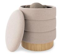 COSTWAY Pouf Rangement Rond 35,5 L, Tabouret Coiffeuse en Chenille, Couvercle Amovible, Base en Bois de Pin, Siège Rembourré, Tabouret de Rangement pour Salon Chambre, Charge 150 kg, 43 x 43 x 46 cm