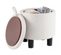 COSTWAY Pouf Rangement Rond 48 L, Couvercle Réversible Amovible, Tabouret Rangement pour Coiffeuse, Pouf Repose Pieds Moderne en Tissu Lin pour Salon, Chambre, Entrée, Charge160 KG, Ø38 x H42 CM