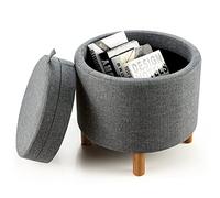 COSTWAY Pouf Rangement Rond, Pouf Coffre avec Plateau, Repose-Pied Salon, Tissu PE, Pieds en Bois, Patins Antidérapants, Tabouret Rangement Rembourré pour Salon, Chambre, 44 × 44 × 42 cm (Gris)