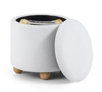 COSTWAY Pouf Rangement Rond, Tabouret Rangement 35 L, Tissu Chenille, Couvercle Amovible, 4 Pieds en Bois Caoutchouc, Pouf Repose Pieds pour Salon Chambre, Charge 150 kg, Ø44,5 x H44,5 cm (Blanc)